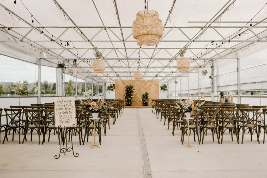 Puyallup wedding ceremony in Farm 12 greenhouse