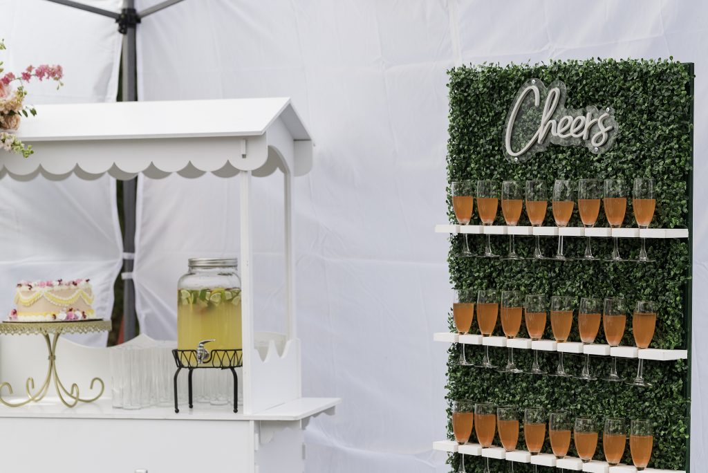 Tacoma event design cheers champagne wall beverage cart